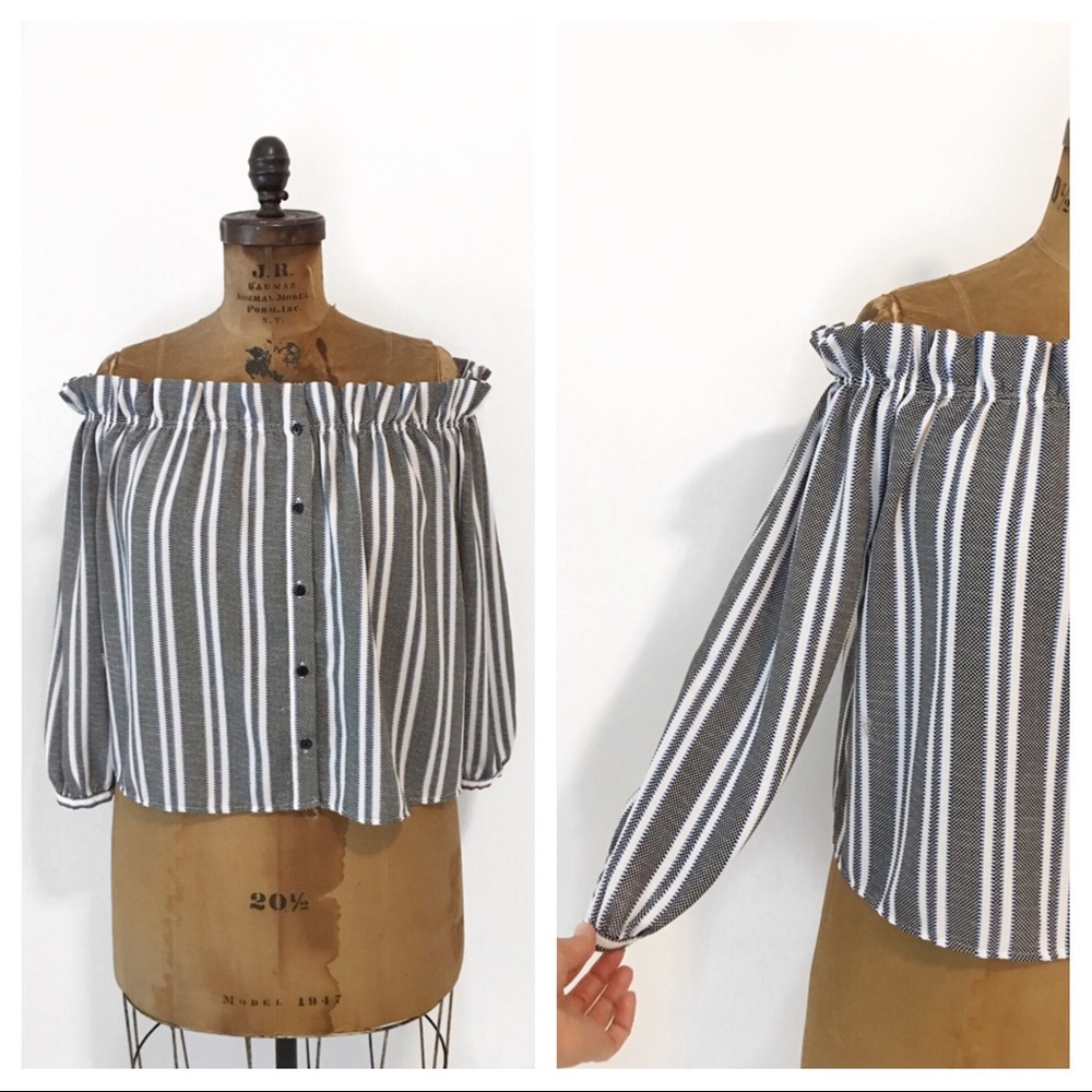 CAMEO ROSE  plus size cold shoulder stripe blouse.
